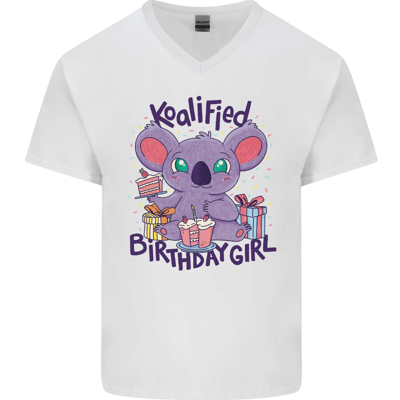 Koalified Birthday Girl 3rd 4th 5th 6th 7th 8th 9th Mens V-Neck Cotton T-Shirt White