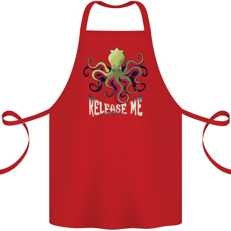 Kraken Release Me Octopus Cthulhu Squid Cotton Apron 100% Organic Red