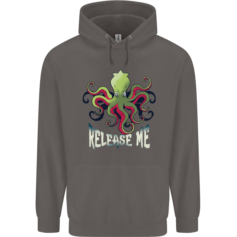 Kraken Release Me Octopus Cthulhu Squid Mens 80% Cotton Hoodie Charcoal