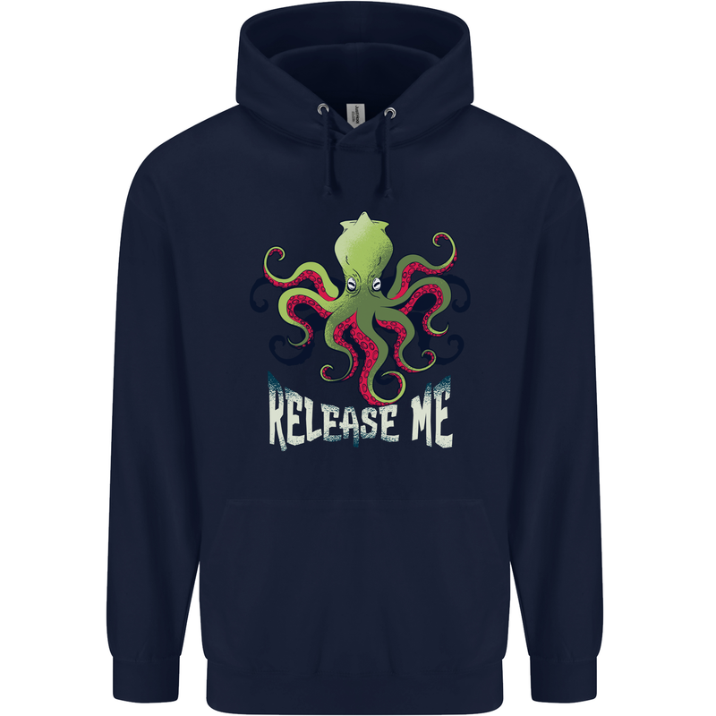 Kraken Release Me Octopus Cthulhu Squid Mens 80% Cotton Hoodie Navy Blue