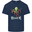 Kraken Release Me Octopus Cthulhu Squid Mens Cotton T-Shirt Tee Top Navy Blue