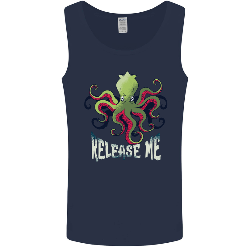 Kraken Release Me Octopus Cthulhu Squid Mens Vest Tank Top Navy Blue