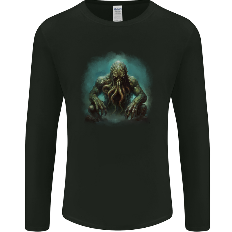 Kraken Under the Ocean Cthulhu Poseidon Mens Long Sleeve T-Shirt Black