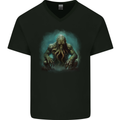 Kraken Under the Ocean Cthulhu Poseidon Mens V-Neck Cotton T-Shirt Black