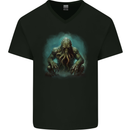 Kraken Under the Ocean Cthulhu Poseidon Mens V-Neck Cotton T-Shirt Black
