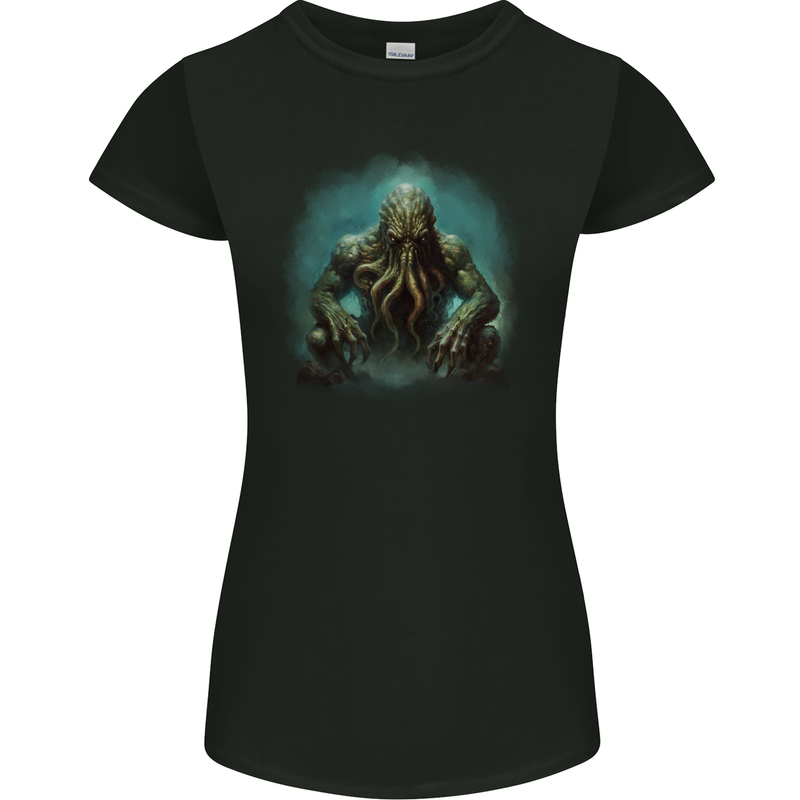 Kraken Under the Ocean Cthulhu Poseidon Womens Petite Cut T-Shirt Black