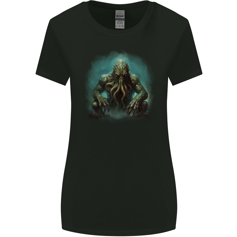 Kraken Under the Ocean Cthulhu Poseidon Womens Wider Cut T-Shirt Black