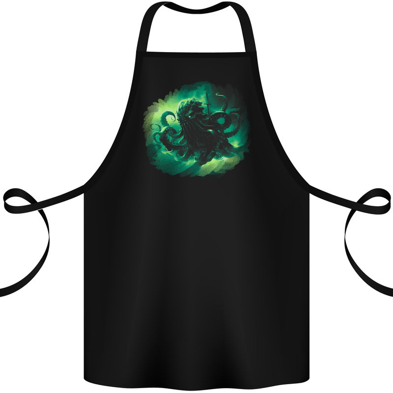 Kraken and Ship Cotton Apron 100% Organic Black