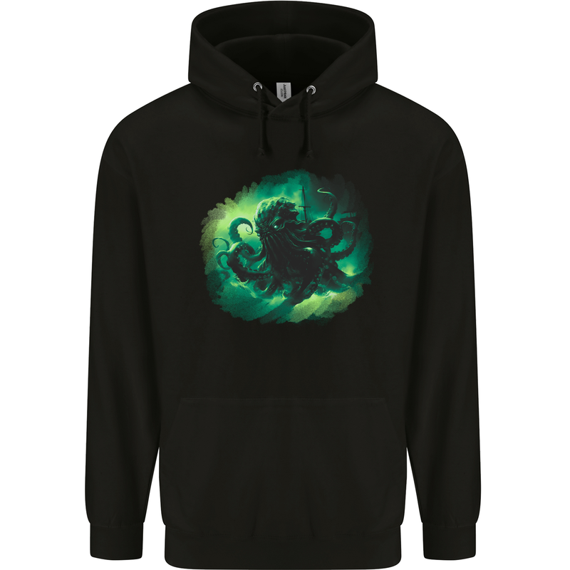 Kraken and Ship Mens 80% Cotton Hoodie Black