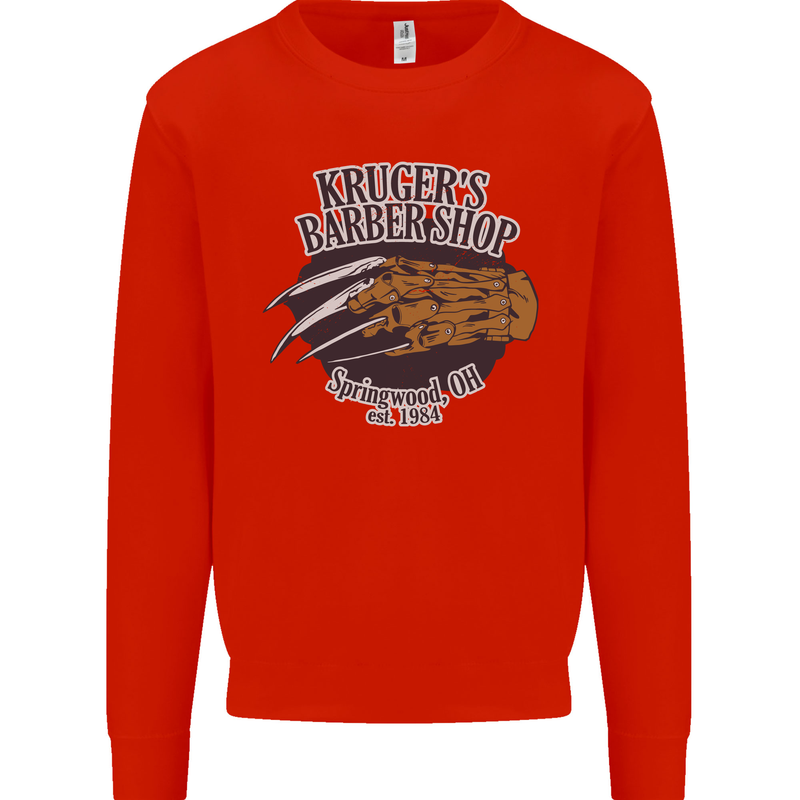 Krugers Barber Shop Funny Halloween Kids Sweatshirt Jumper Bright Red