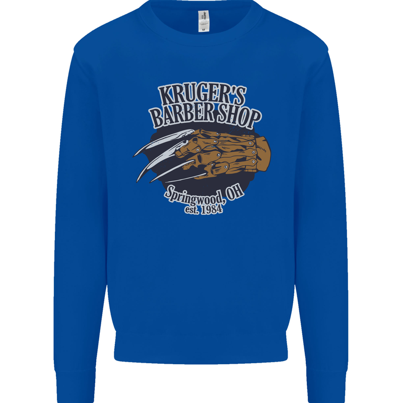 Krugers Barber Shop Funny Halloween Kids Sweatshirt Jumper Royal Blue