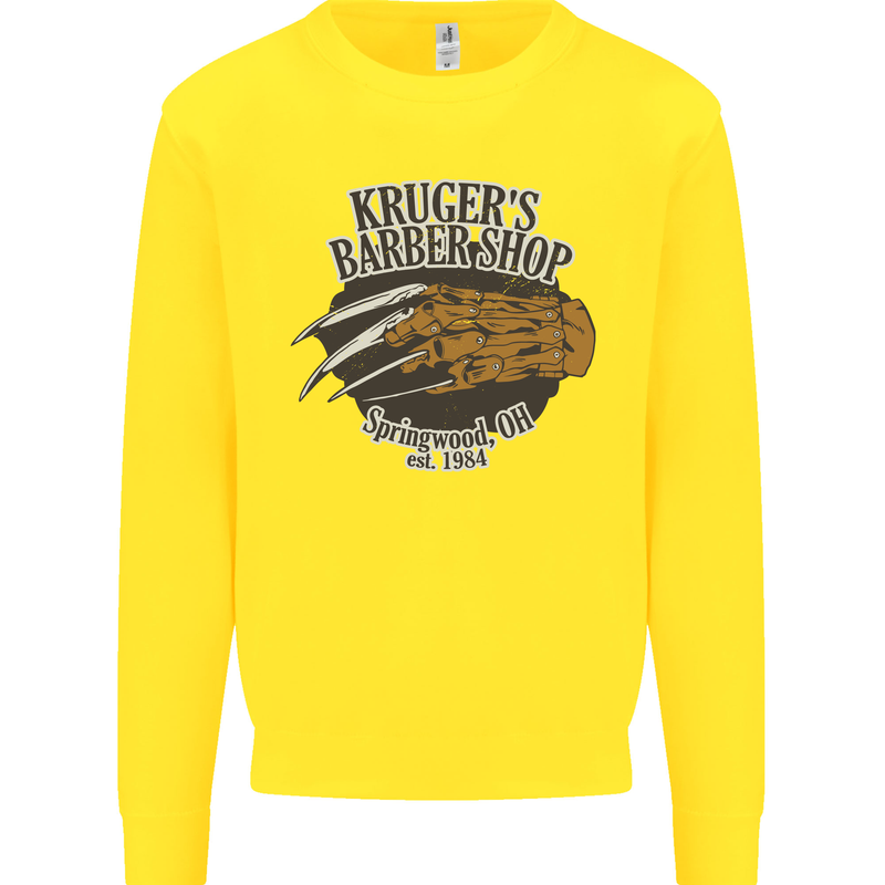 Krugers Barber Shop Funny Halloween Kids Sweatshirt Jumper Yellow