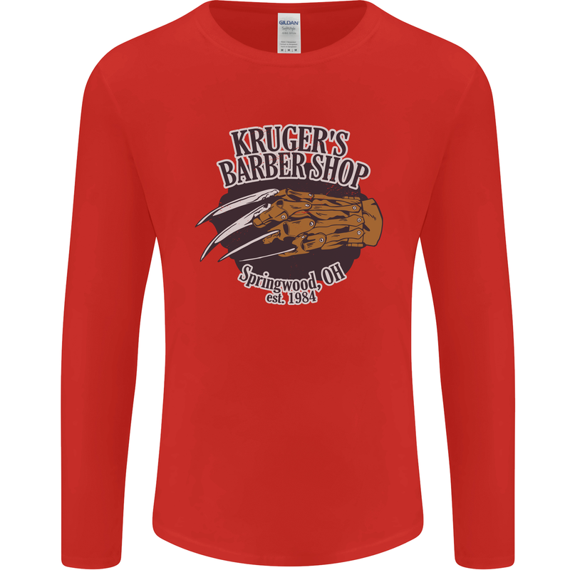 Krugers Barber Shop Funny Halloween Mens Long Sleeve T-Shirt Red