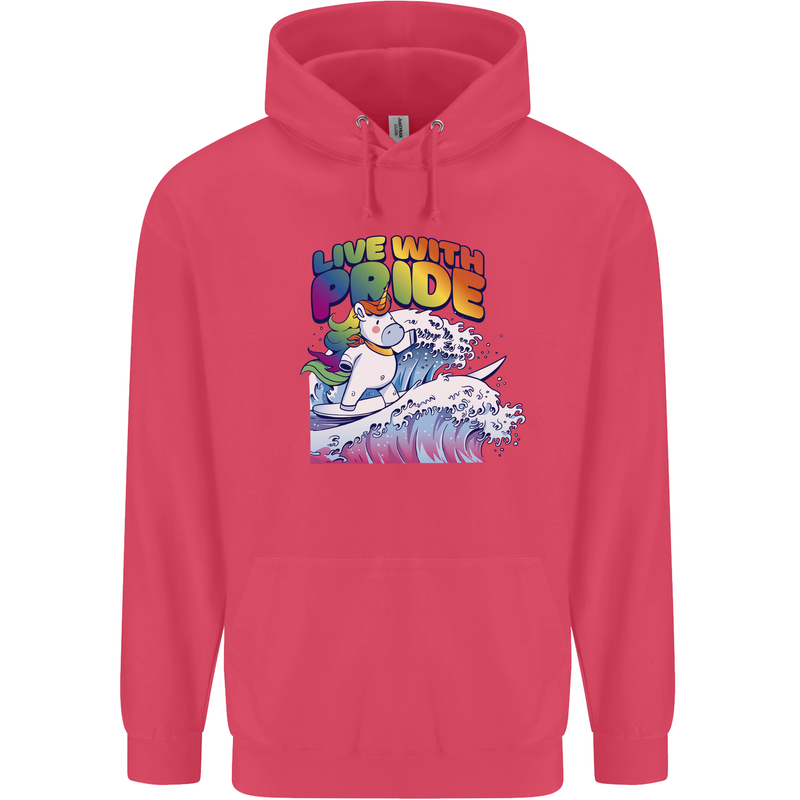LGBT Live With Pride Unicorn Gay Pride Awareness Childrens Kids Hoodie Heliconia