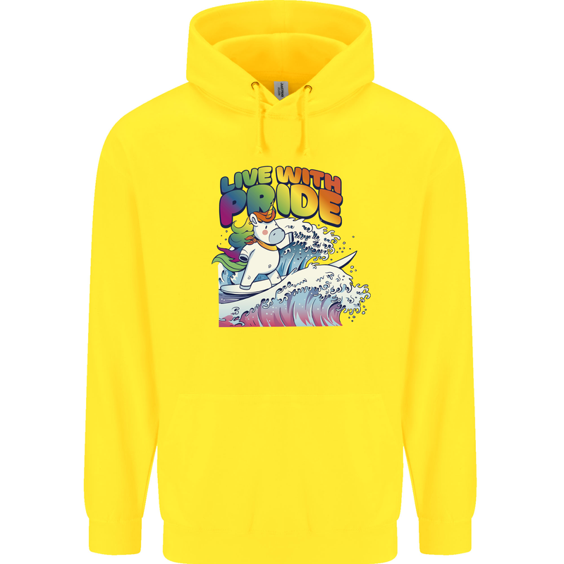 LGBT Live With Pride Unicorn Gay Pride Awareness Childrens Kids Hoodie Yellow