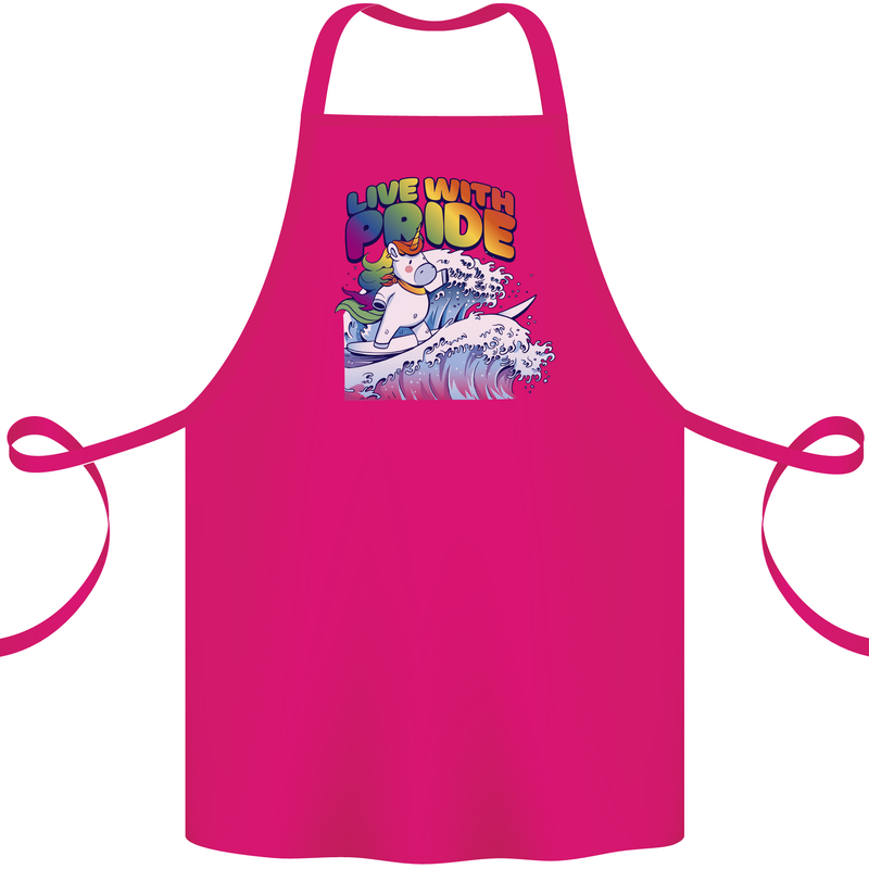 LGBT Live With Pride Unicorn Gay Pride Awareness Cotton Apron 100% Organic Pink