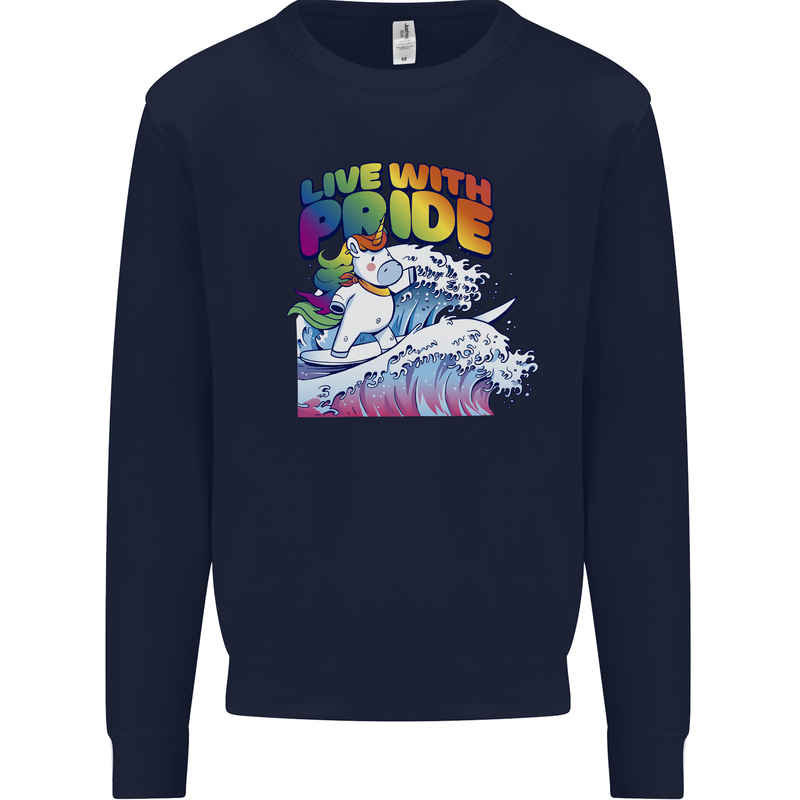 LGBT Live With Pride Unicorn Gay Pride Awareness Kids Sweatshirt Jumper Navy Blue