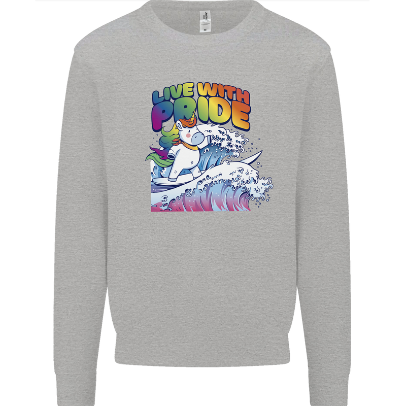 LGBT Live With Pride Unicorn Gay Pride Awareness Kids Sweatshirt Jumper Sports Grey