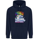 LGBT Live With Pride Unicorn Gay Pride Awareness Mens 80% Cotton Hoodie Navy Blue