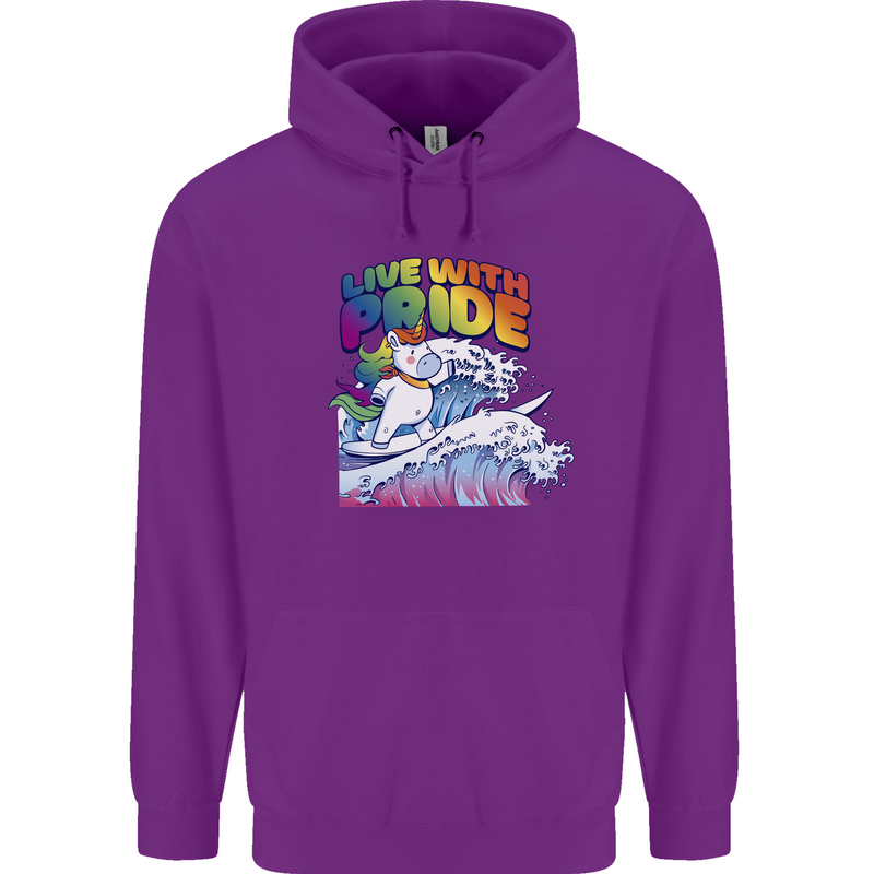 LGBT Live With Pride Unicorn Gay Pride Awareness Mens 80% Cotton Hoodie Purple