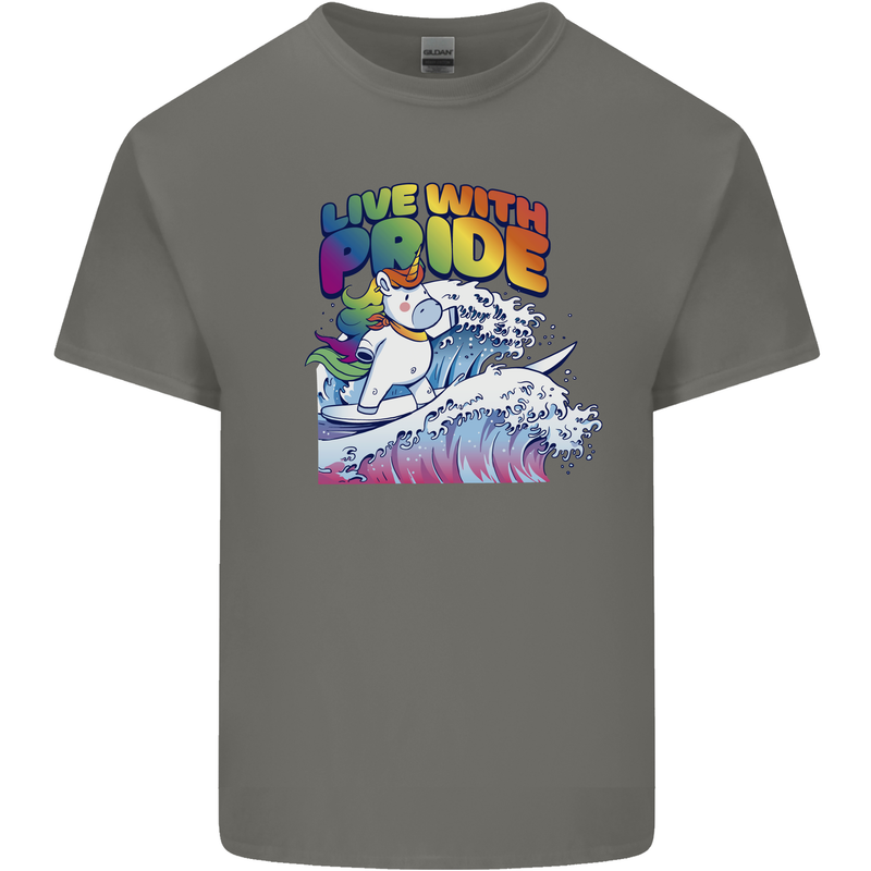 LGBT Live With Pride Unicorn Gay Pride Awareness Mens Cotton T-Shirt Tee Top Charcoal