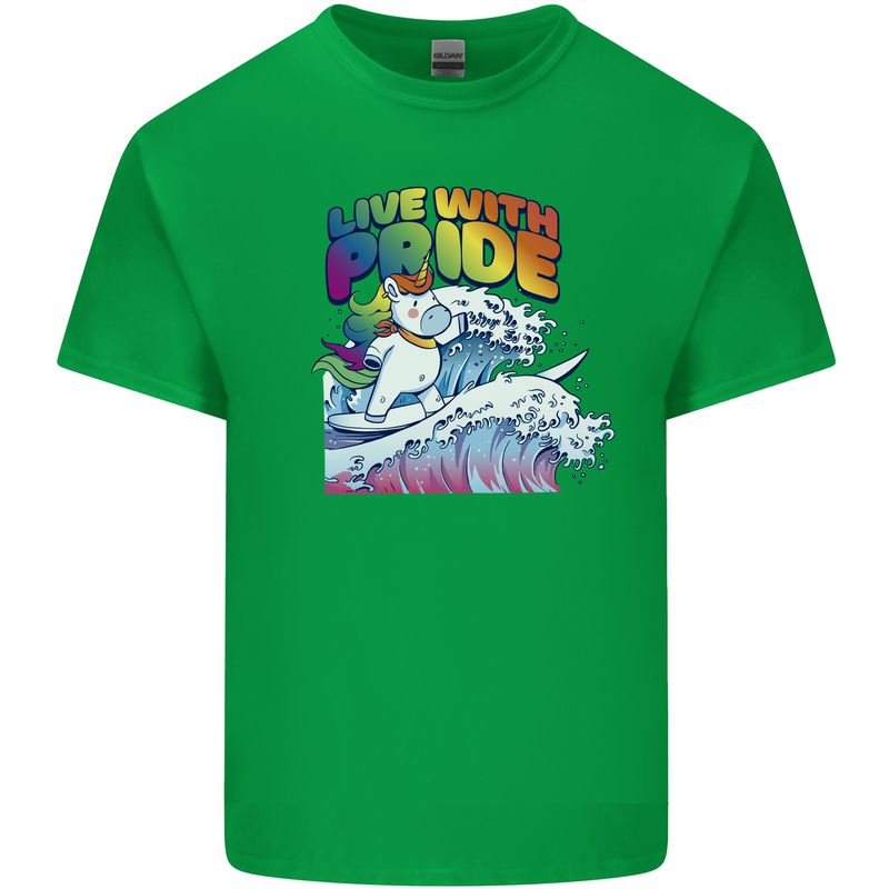 LGBT Live With Pride Unicorn Gay Pride Awareness Mens Cotton T-Shirt Tee Top Irish Green