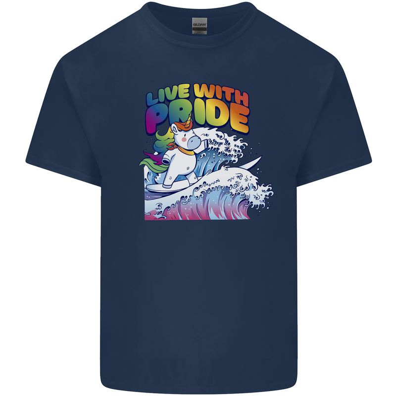 LGBT Live With Pride Unicorn Gay Pride Awareness Mens Cotton T-Shirt Tee Top Navy Blue