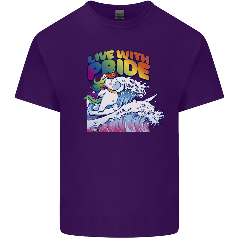 LGBT Live With Pride Unicorn Gay Pride Awareness Mens Cotton T-Shirt Tee Top Purple