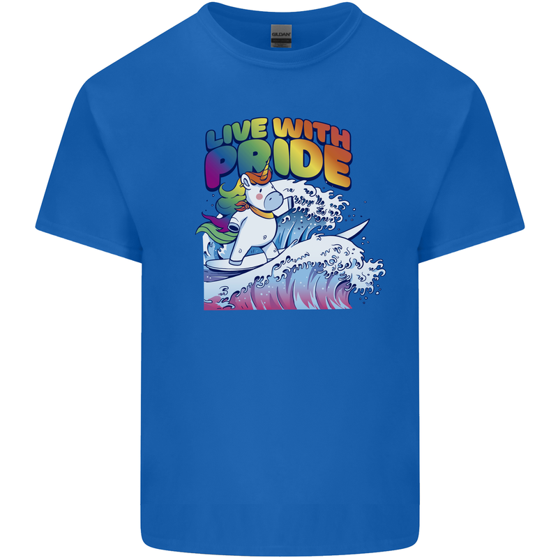 LGBT Live With Pride Unicorn Gay Pride Awareness Mens Cotton T-Shirt Tee Top Royal Blue