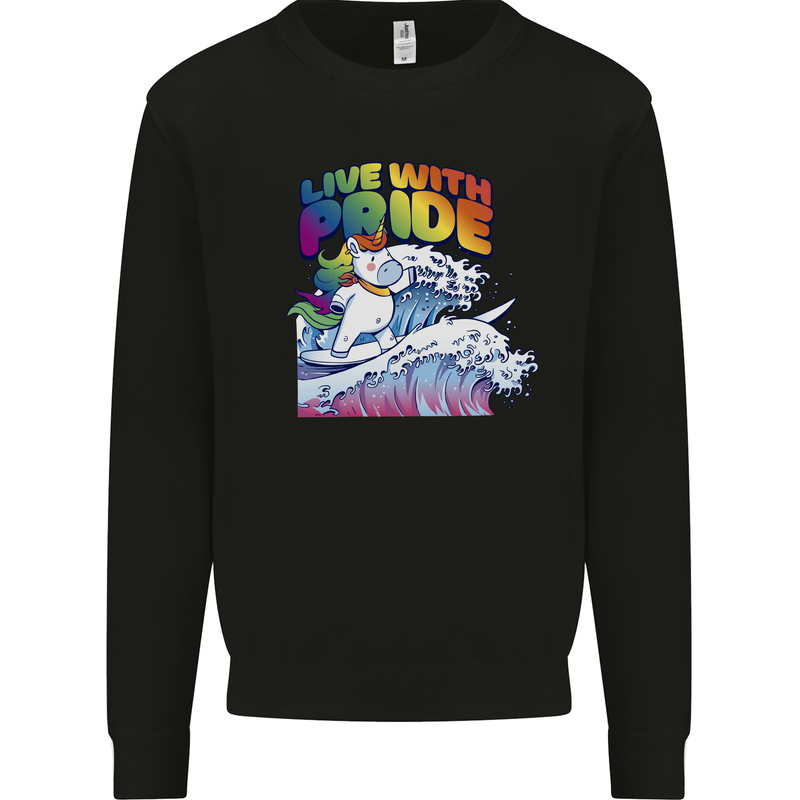 LGBT Live With Pride Unicorn Gay Pride Awareness Mens Sweatshirt Jumper Black