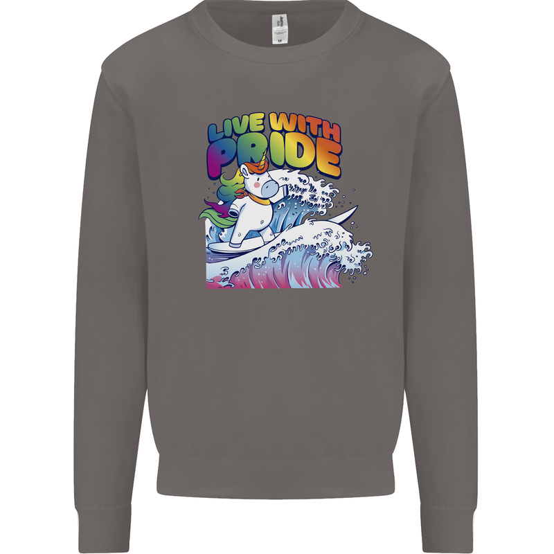LGBT Live With Pride Unicorn Gay Pride Awareness Mens Sweatshirt Jumper Charcoal