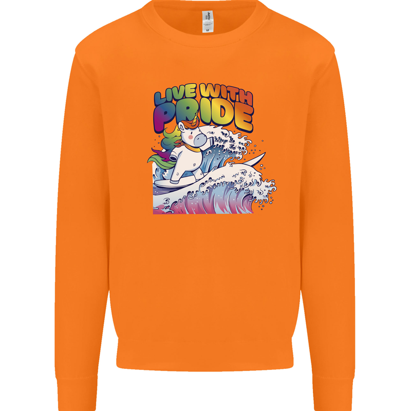 LGBT Live With Pride Unicorn Gay Pride Awareness Mens Sweatshirt Jumper Orange