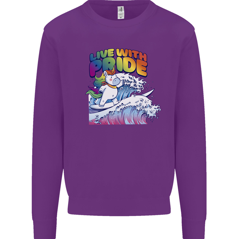 LGBT Live With Pride Unicorn Gay Pride Awareness Mens Sweatshirt Jumper Purple