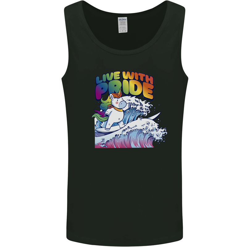 LGBT Live With Pride Unicorn Gay Pride Awareness Mens Vest Tank Top Black
