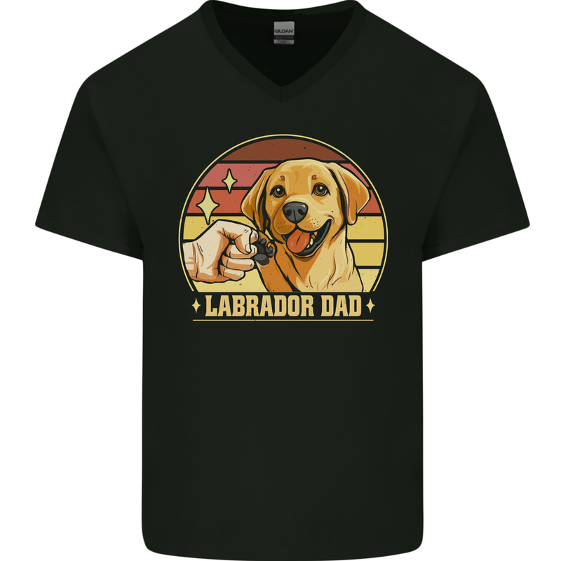 Labrador Dad Funny Fathers Day Dog Mens V-Neck Cotton T-Shirt Black