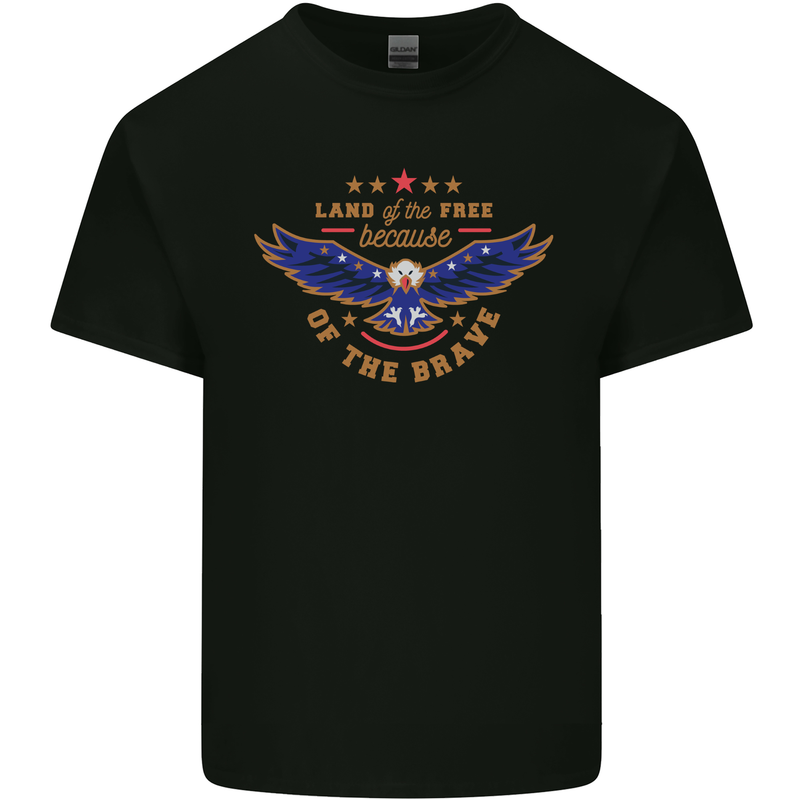Land of the Free Because of the Brave July 4th Mens Cotton T-Shirt Tee Top Black