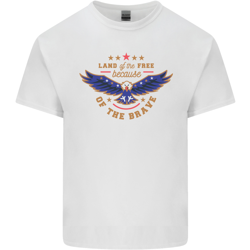 Land of the Free Because of the Brave July 4th Mens Cotton T-Shirt Tee Top White