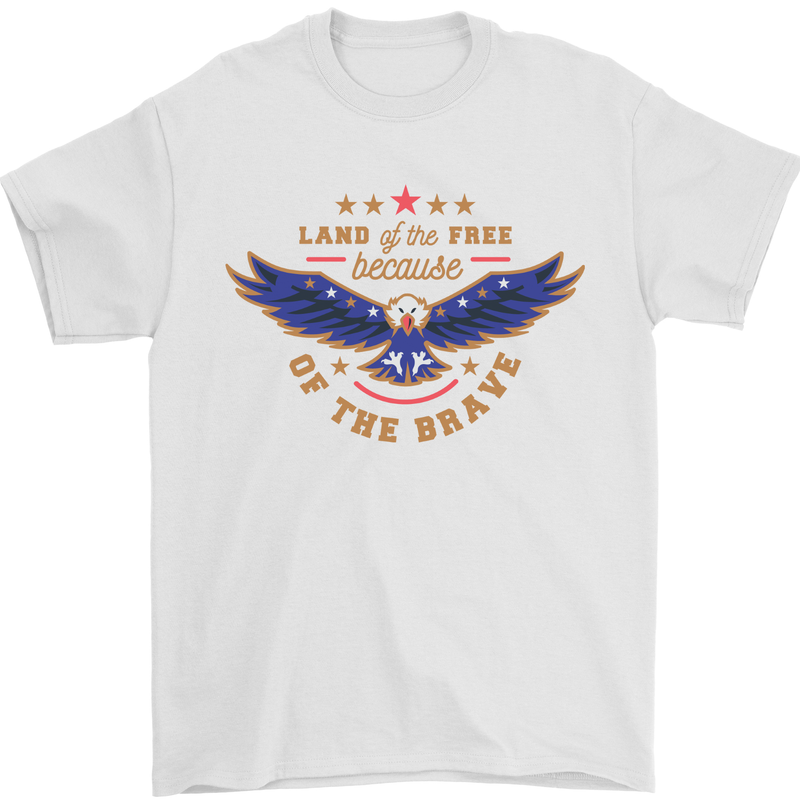Land of the Free Because of the Brave July 4th Mens T-Shirt 100% Cotton White