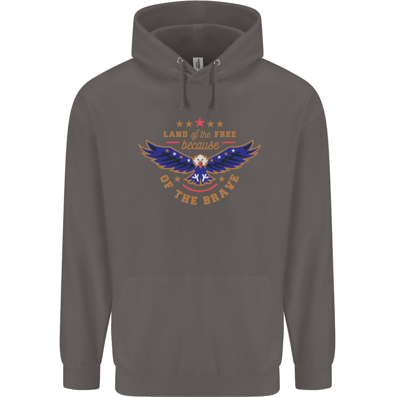 Land of the Free USA Veteran Independence Day Mens 80% Cotton Hoodie Charcoal