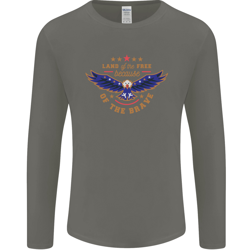 Land of the Free USA Veteran Independence Day Mens Long Sleeve T-Shirt Charcoal