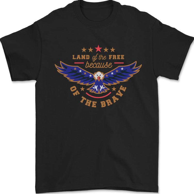 Land of the Free USA Veteran Independence Day Mens T-Shirt 100% Cotton Black