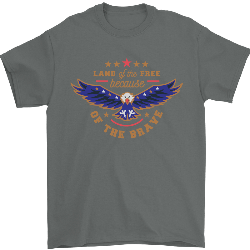 Land of the Free USA Veteran Independence Day Mens T-Shirt 100% Cotton Charcoal