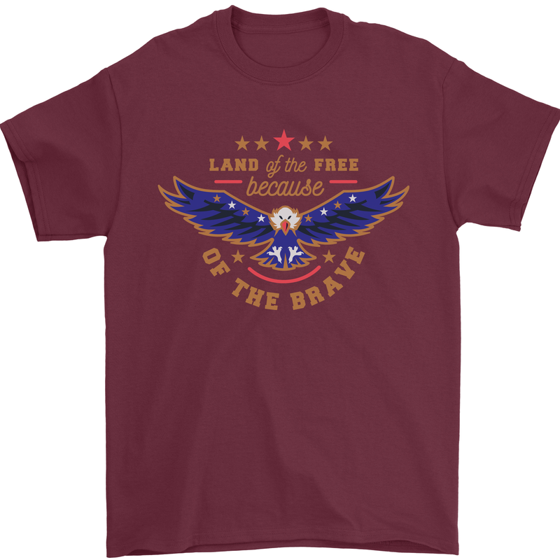 Land of the Free USA Veteran Independence Day Mens T-Shirt 100% Cotton Maroon