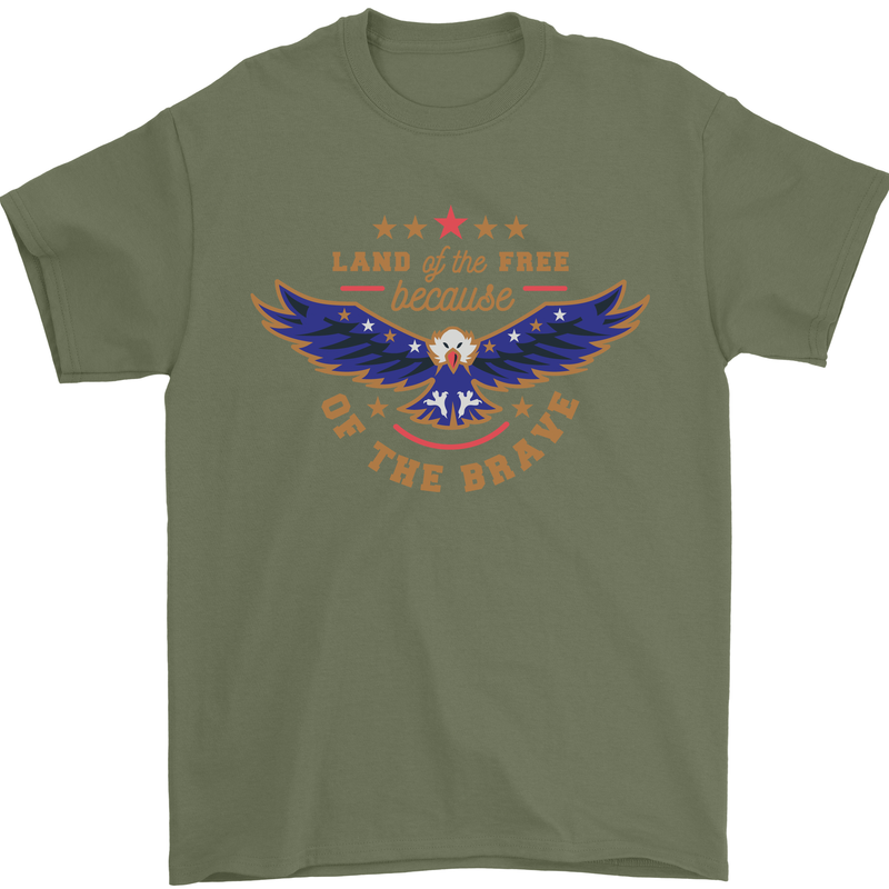 Land of the Free USA Veteran Independence Day Mens T-Shirt 100% Cotton Military Green