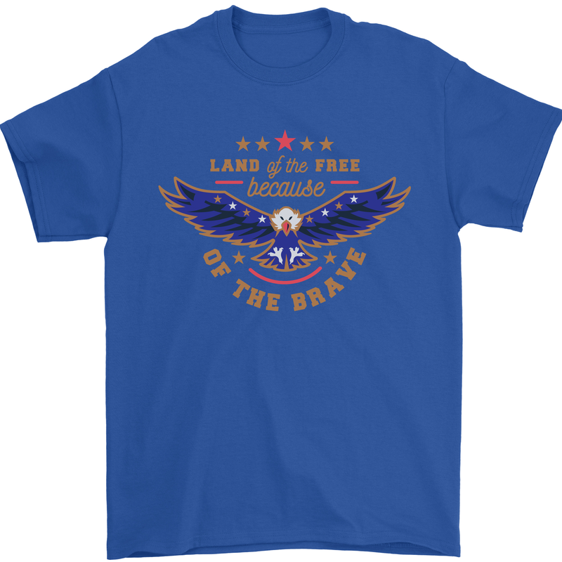 Land of the Free USA Veteran Independence Day Mens T-Shirt 100% Cotton Royal Blue