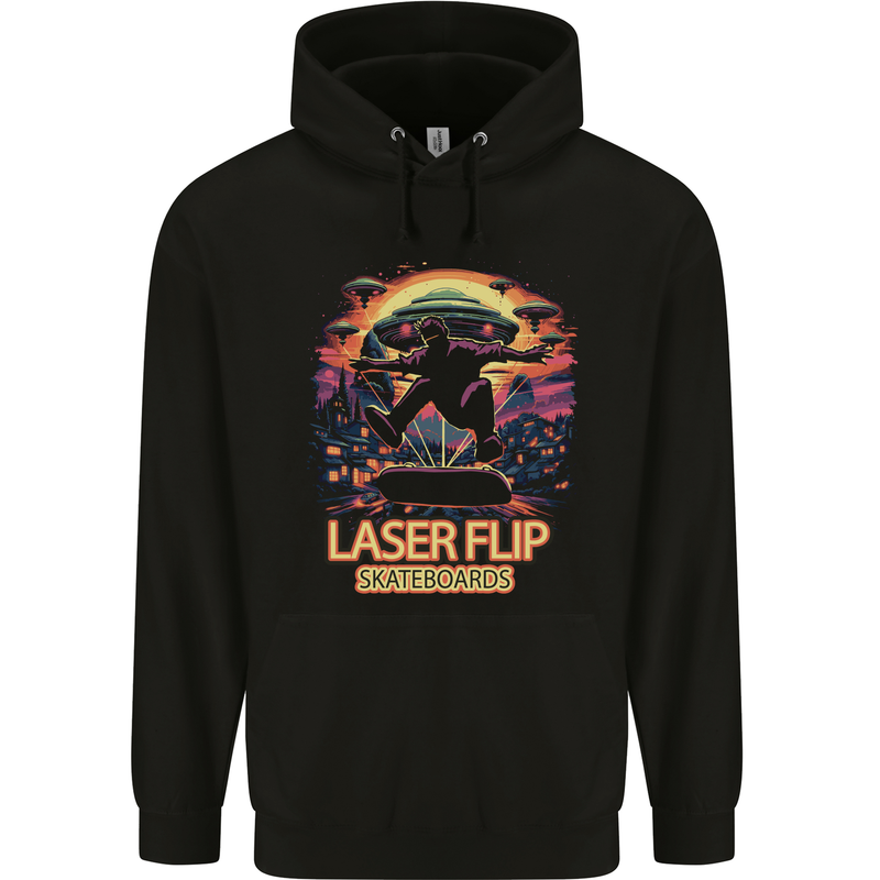 Laserflip Skateboards Skateboarder UFO Alien Mens 80% Cotton Hoodie Black