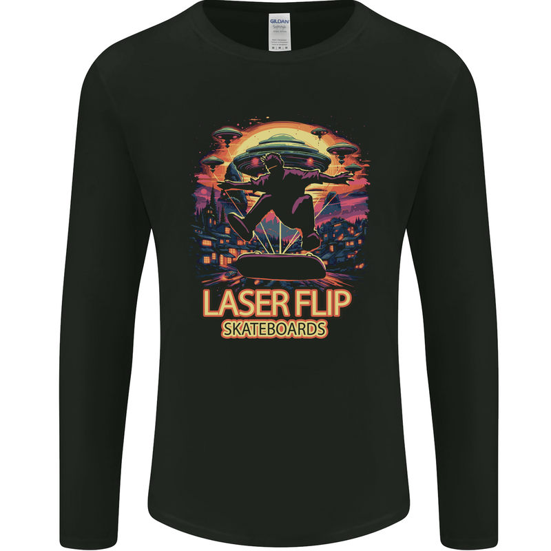 Laserflip Skateboards Skateboarder UFO Alien Mens Long Sleeve T-Shirt Black