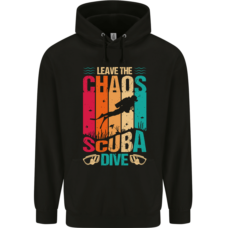 Leave the Chaos Go Scuba Diving Diver Dive Childrens Kids Hoodie Black