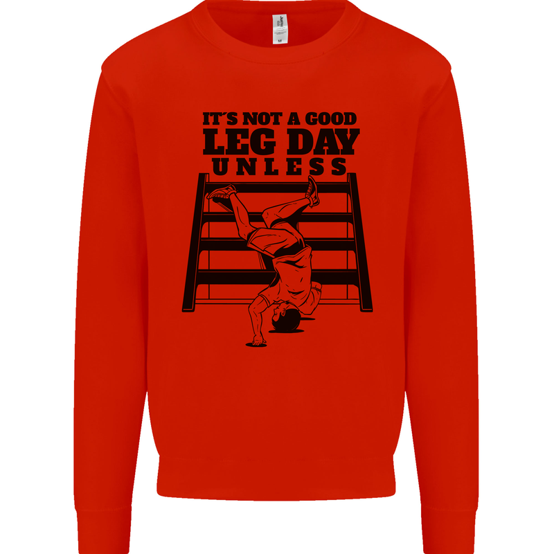 Leg Day Funny Bodybuilding Gym Training Kids Sweatshirt Jumper Bright Red