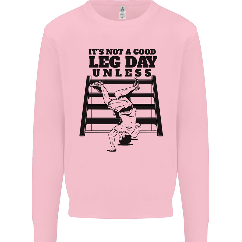 Leg Day Funny Bodybuilding Gym Training Kids Sweatshirt Jumper Light Pink